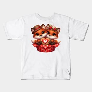 Valentine Fox Couple In A Cupcake Kids T-Shirt